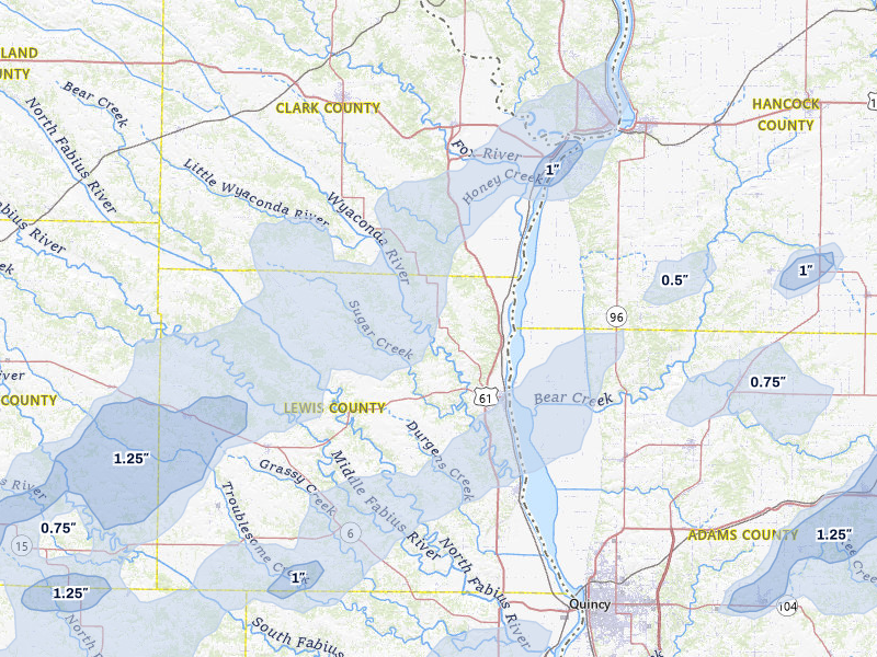 NEXRAD radar-signature map of the hail storm over Canton, MO on Apr 27, 2026