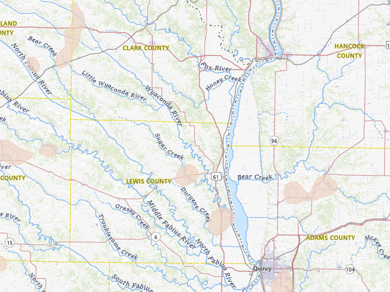 Radar-estimated hail-size map of the storm over Canton, MO on May 16, 2026