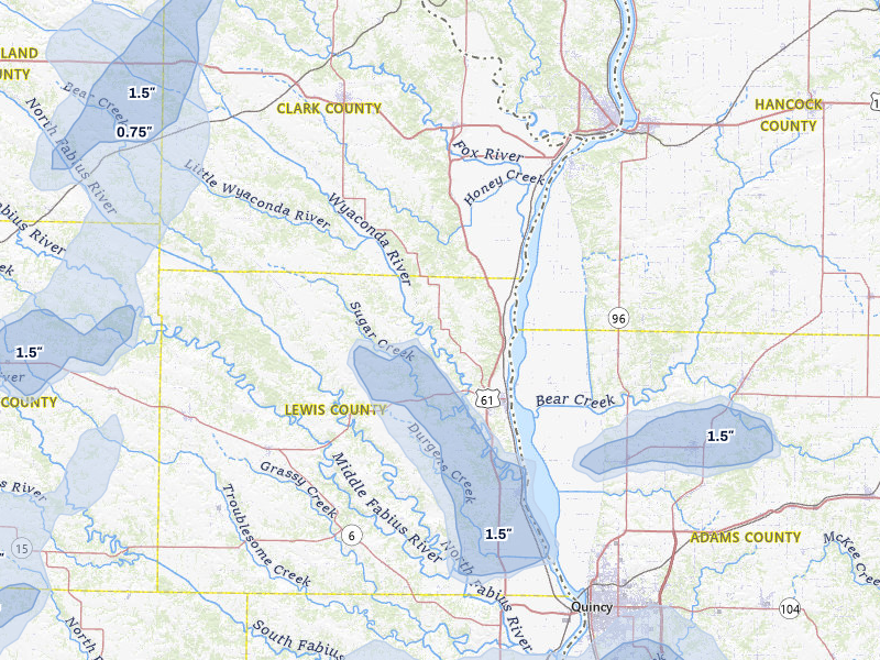 NEXRAD radar-signature map of the hail storm over Canton, MO on May 16, 2026