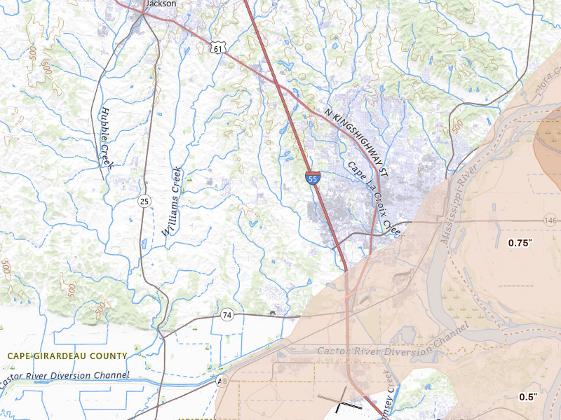 Radar-estimated hail-size map of the storm over Cape Girardeau, MO on Apr 26, 2026