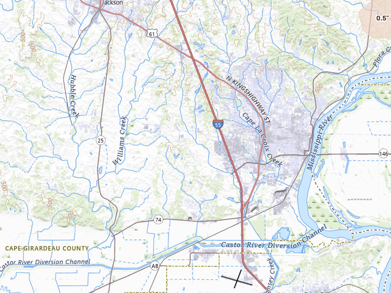 Radar-estimated hail-size map of the storm over Cape Girardeau, MO on Jun 25, 2026