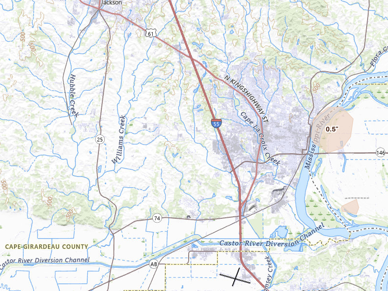 Radar-estimated hail-size map of the storm over Cape Girardeau, MO on Jul 3, 2026