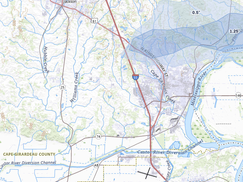 NEXRAD radar-signature map of the hail storm over Cape Girardeau, MO on Jul 5, 2026