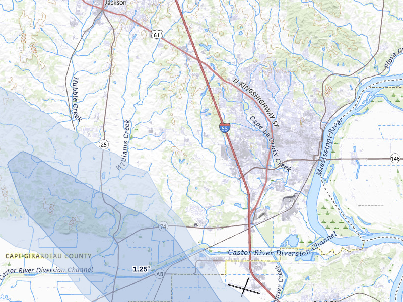 NEXRAD radar-signature map of the hail over Cape Girardeau, MO