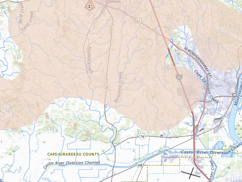 Radar-estimated hail-size map of the storm over Cape Girardeau, MO on Aug 12, 2026