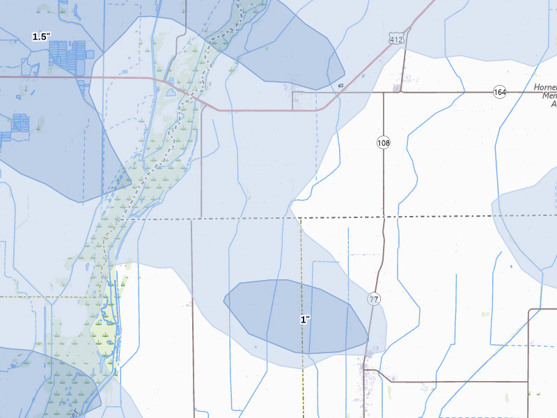 NEXRAD radar-signature map of the hail over Cardwell, MO