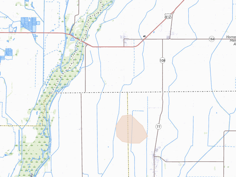 Radar-estimated hail-size map of the storm over Cardwell, MO on Jul 4, 2026