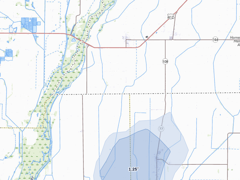 NEXRAD radar-signature map of the hail over Cardwell, MO