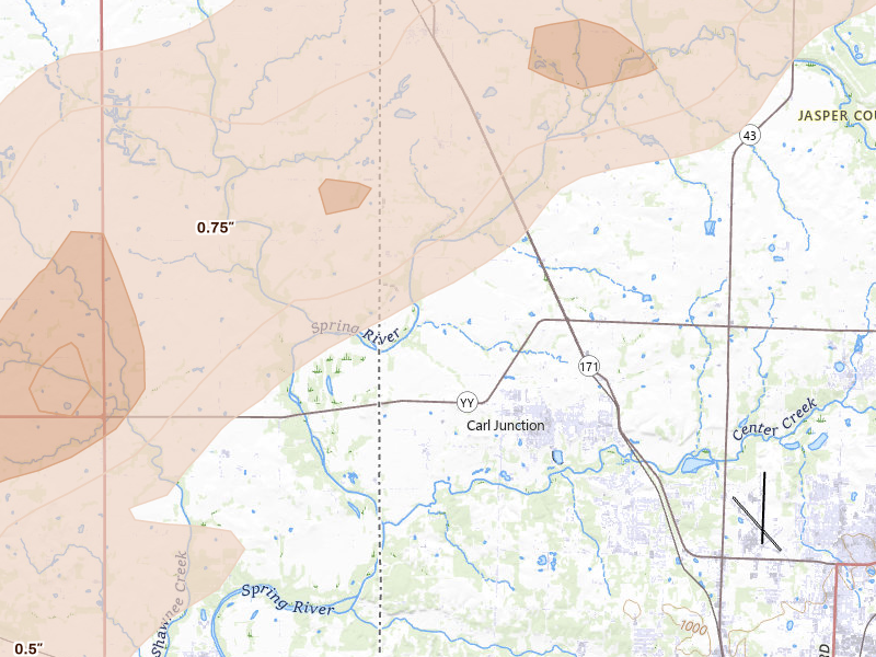 Radar-estimated hail-size map of the storm over Carl Junction, MO