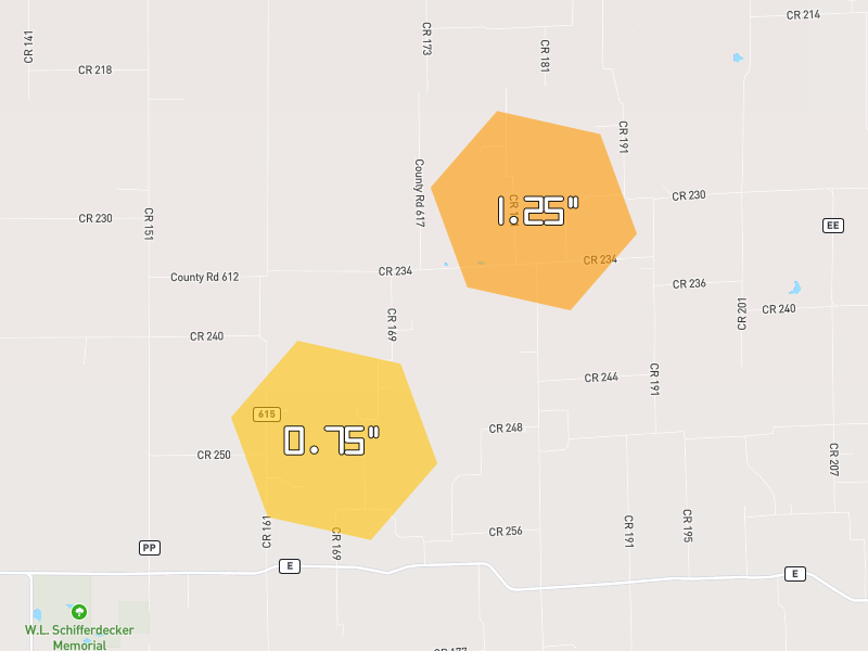 Hail map of Carrollton, MO on Jun 1, 2026, hail up to 1.25"