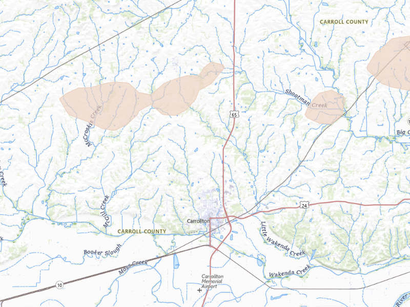 Radar-estimated hail-size map of the storm over Carrollton, MO