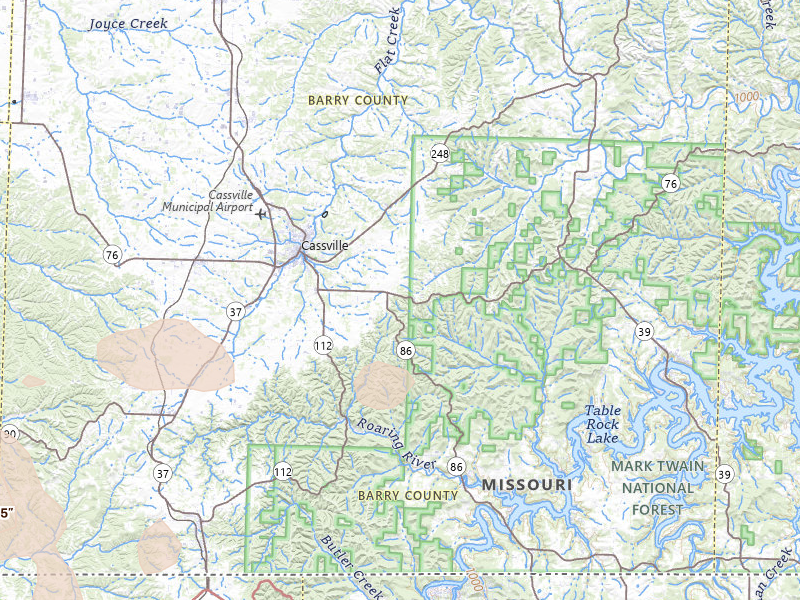 Radar-estimated hail-size map of the storm over Cassville, MO on Apr 27, 2026