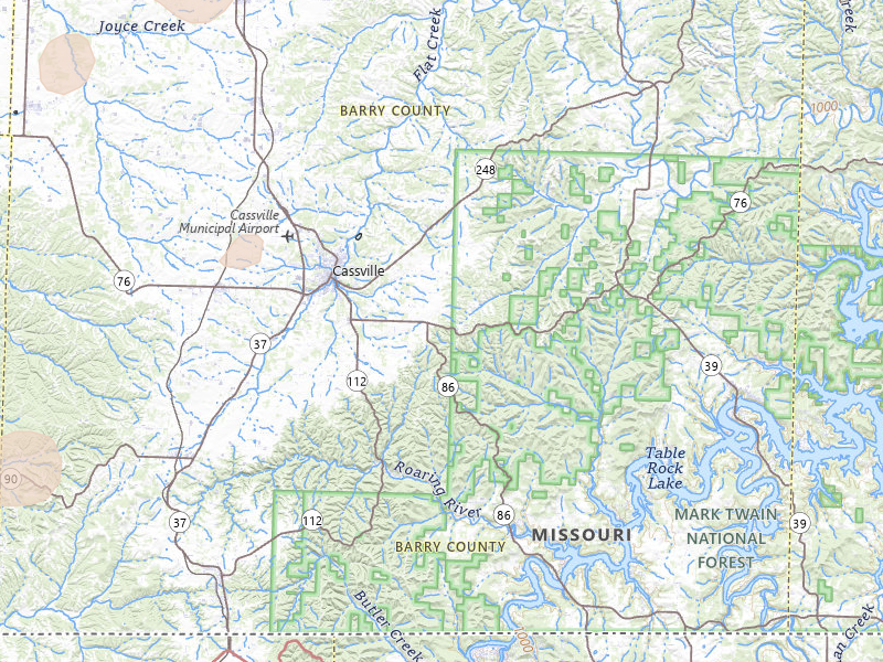Radar-estimated hail-size map of the storm over Cassville, MO on Jul 4, 2026