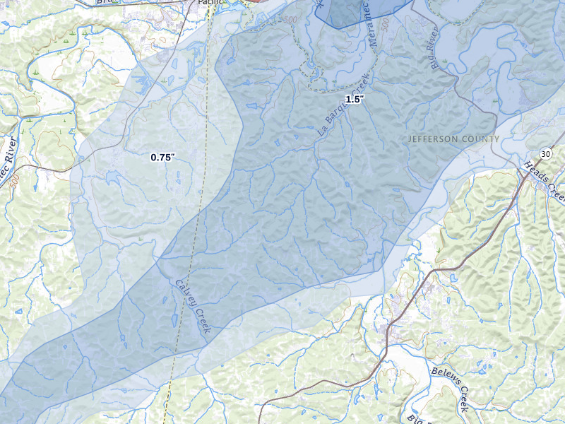 NEXRAD radar-signature map of the hail over Catawissa, MO