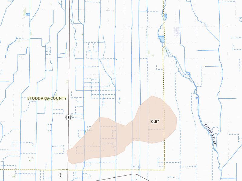 Radar-estimated hail-size map of the storm over Catron, MO on Mar 4, 2026