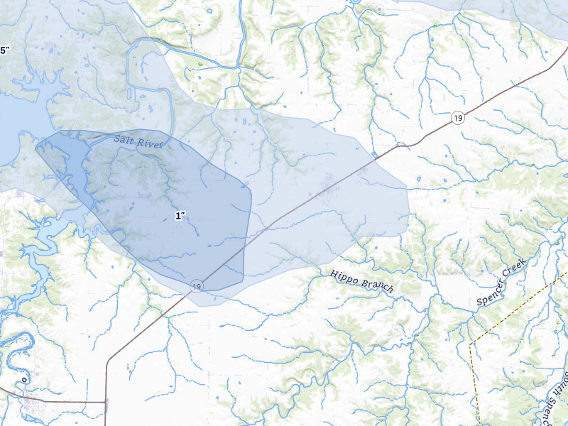 NEXRAD radar-signature map of the hail storm over Center, MO on May 4, 2026