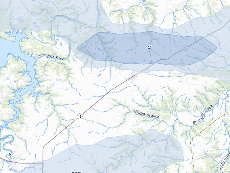 NEXRAD radar-signature map of the hail over Center, MO