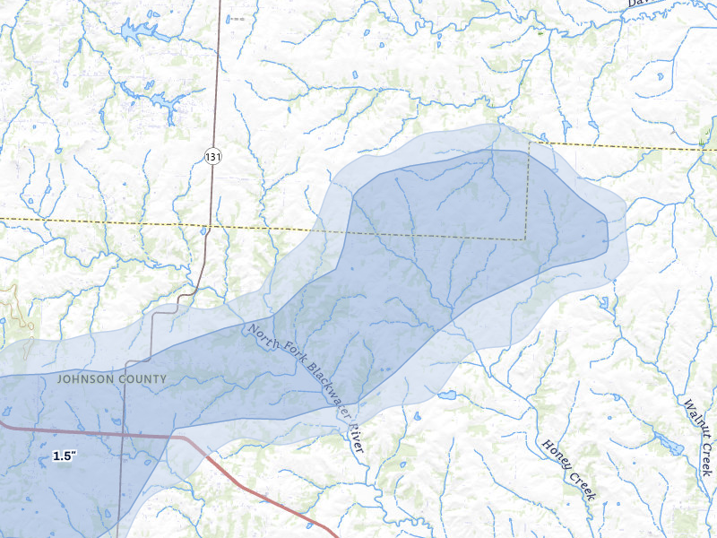 NEXRAD radar-signature map of the hail over Centerview, MO