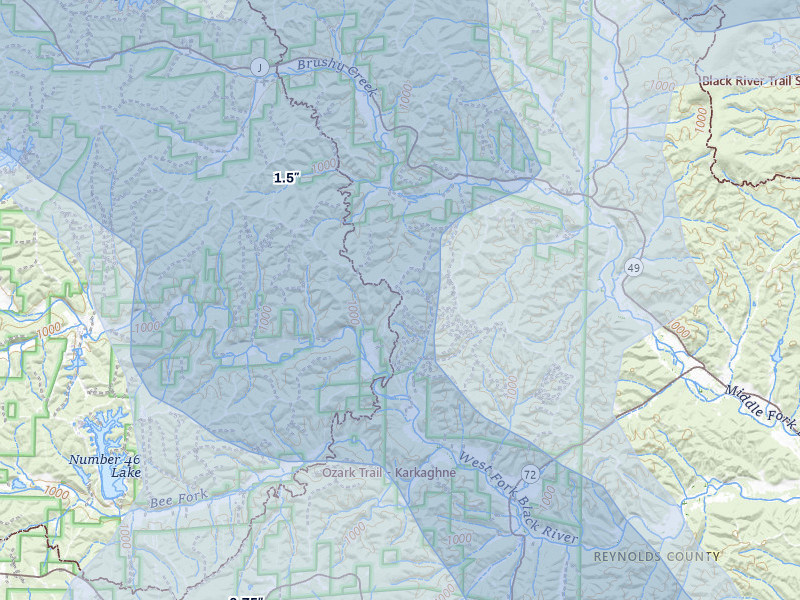 NEXRAD radar-signature map of the hail over Centerville, MO