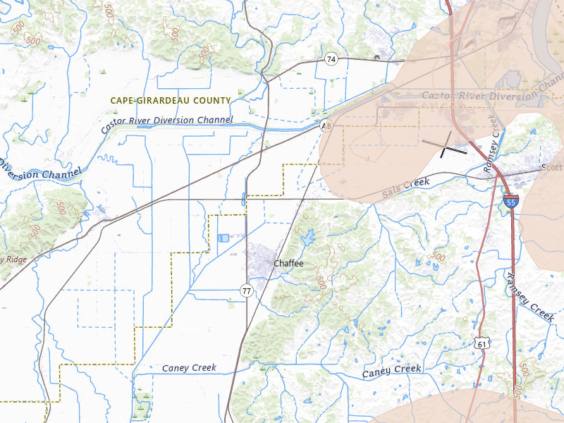 Radar-estimated hail-size map of the storm over Chaffee, MO on Apr 26, 2026