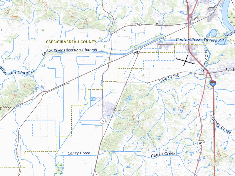 Radar-estimated hail-size map of the storm over Chaffee, MO on Jun 27, 2026