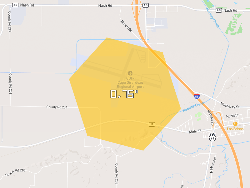 Hail map of Chaffee, MO on Jun 27, 2026, hail up to 0.75"