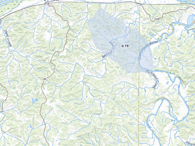 NEXRAD radar-signature map of the hail storm over Chamois, MO on May 4, 2026
