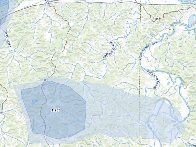 NEXRAD radar-signature map of the hail storm over Chamois, MO on May 31, 2026