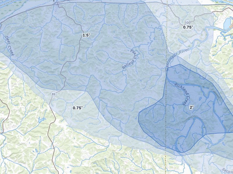 NEXRAD radar-signature map of the hail storm over Chamois, MO on Jul 31, 2026