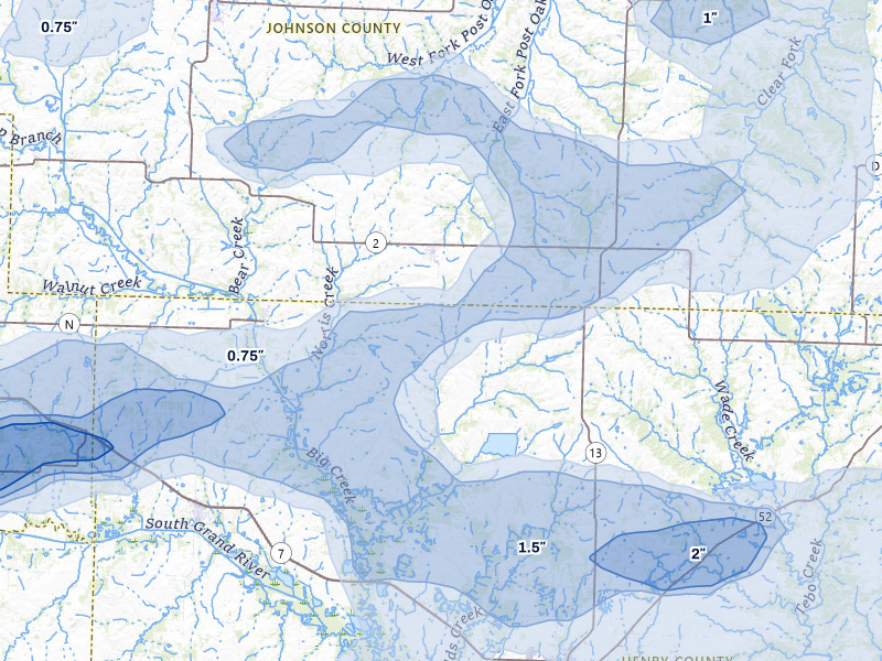 NEXRAD radar-signature map of the hail storm over Chilhowee, MO on Apr 26, 2026