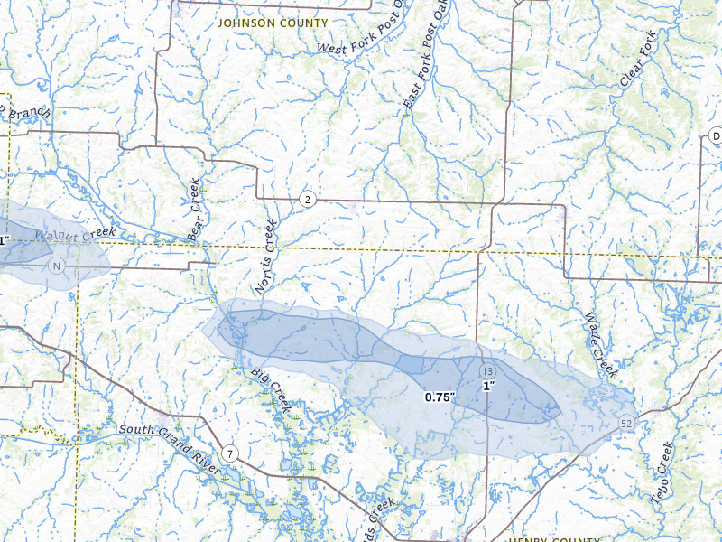 NEXRAD radar-signature map of the hail storm over Chilhowee, MO on May 8, 2026