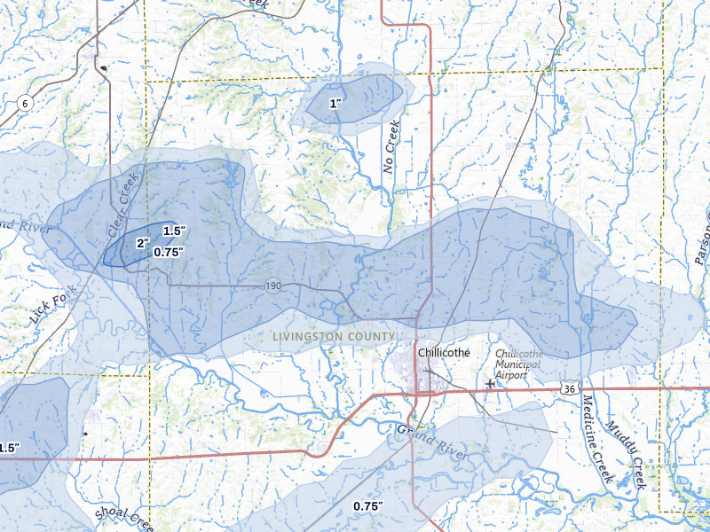 NEXRAD radar-signature map of the hail storm over Chillicothe, MO on May 31, 2026