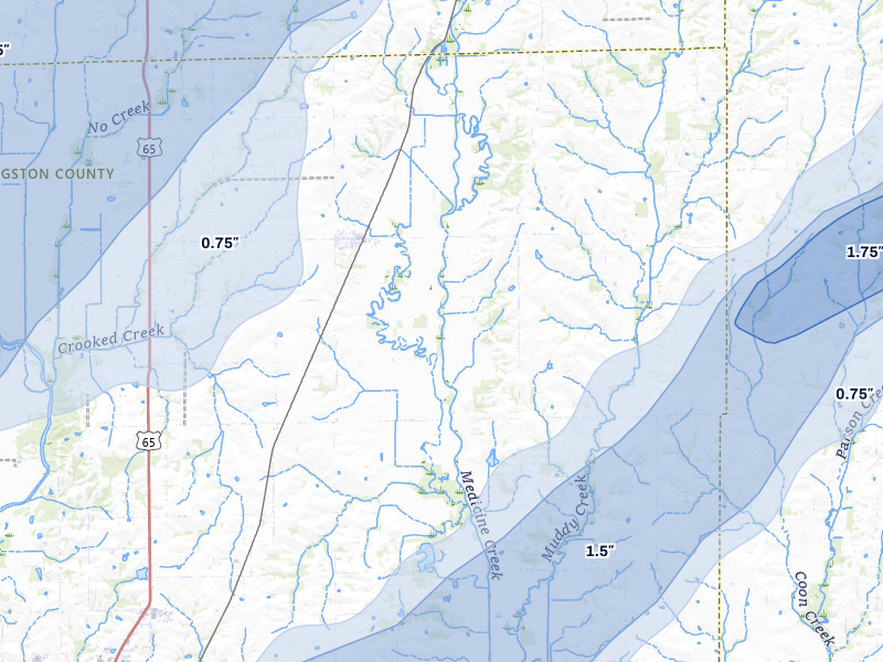 NEXRAD radar-signature map of the hail over Chula, MO