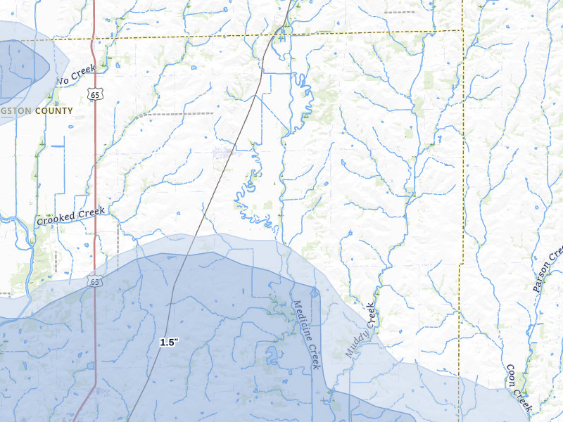 NEXRAD radar-signature map of the hail storm over Chula, MO on May 31, 2026