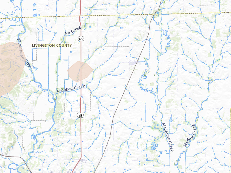 Radar-estimated hail-size map of the storm over Chula, MO on Aug 14, 2026