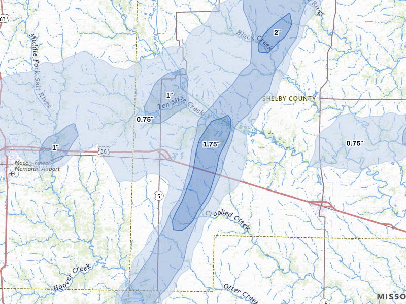 NEXRAD radar-signature map of the hail storm over Clarence, MO on Apr 17, 2026