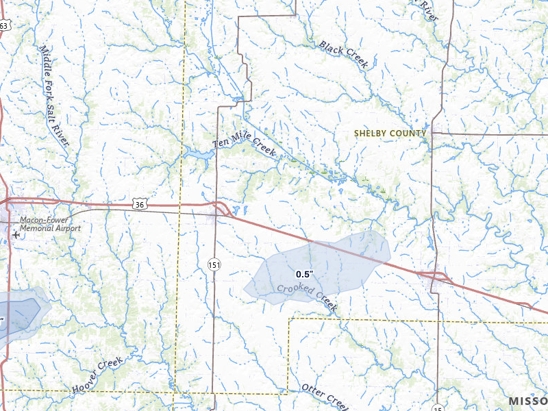 NEXRAD radar-signature map of the hail storm over Clarence, MO on Apr 26, 2026
