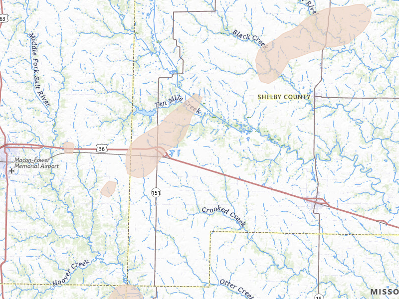 Radar-estimated hail-size map of the storm over Clarence, MO on Jun 10, 2026