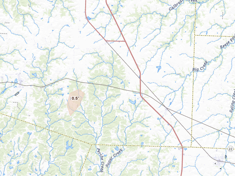 Radar-estimated hail-size map of the storm over Clark, MO on Apr 26, 2026