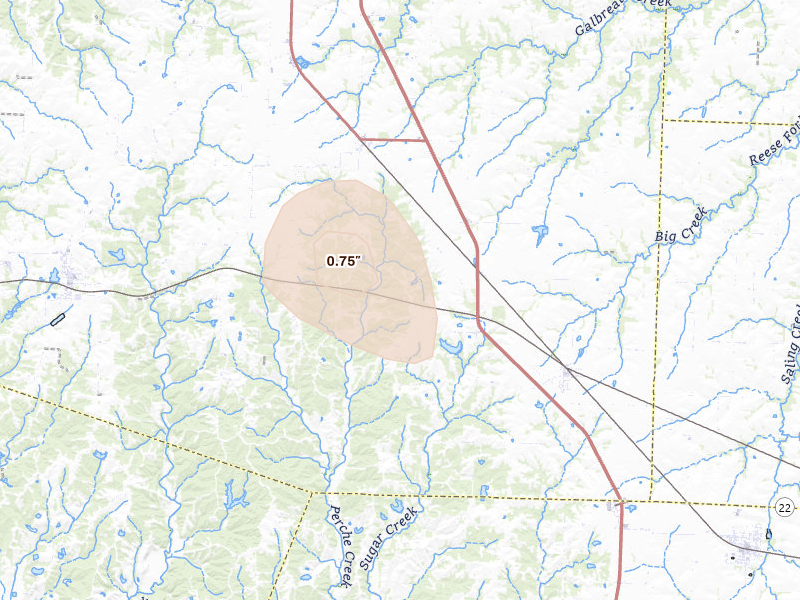 Radar-estimated hail-size map of the storm over Clark, MO on Jul 5, 2026