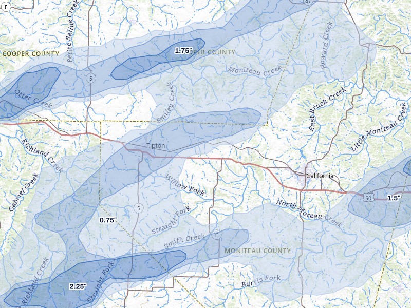 NEXRAD radar-signature map of the hail over Clarksburg, MO