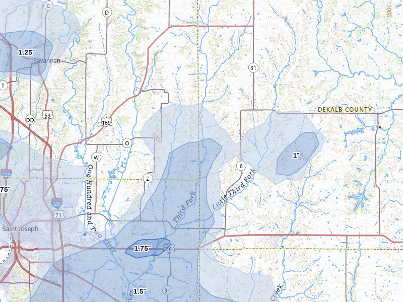 NEXRAD radar-signature map of the hail storm over Clarksdale, MO on Jul 3, 2026