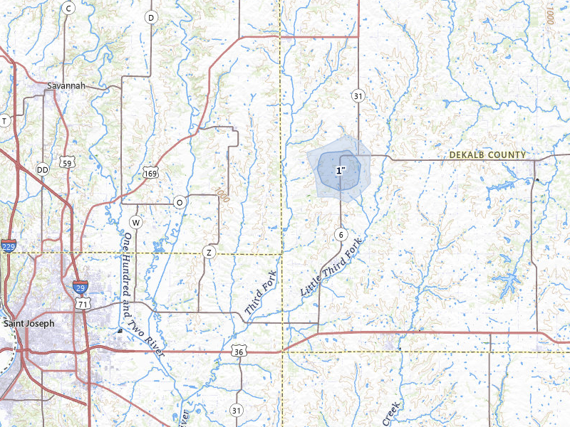 NEXRAD radar-signature map of the hail storm over Clarksdale, MO on Jul 10, 2026