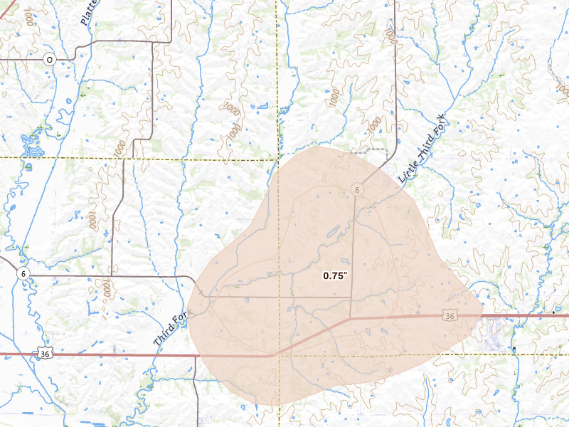 Radar-estimated hail-size map of the storm over Clarksdale, MO