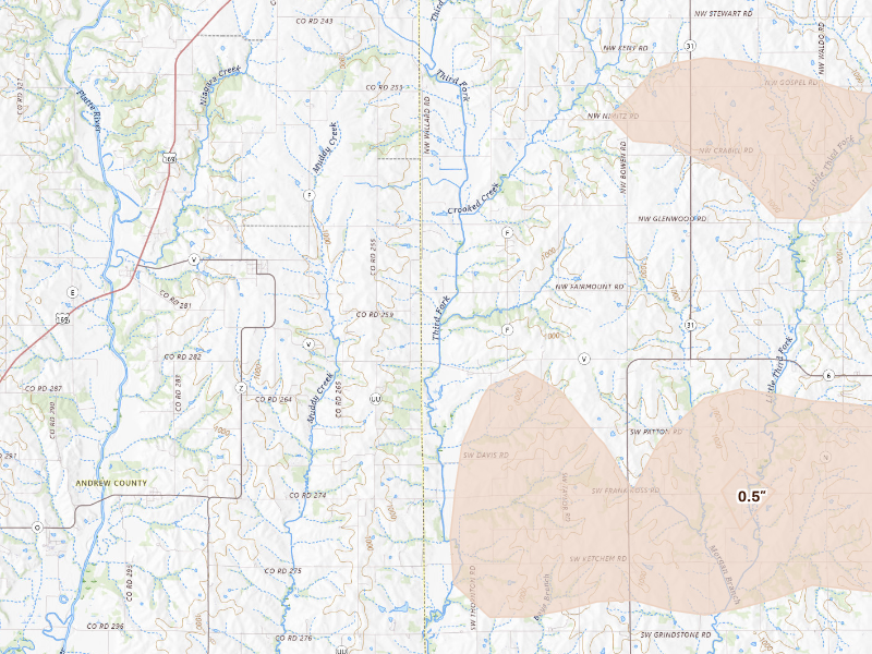 Radar-estimated hail-size map of the storm over Clarksdale, MO
