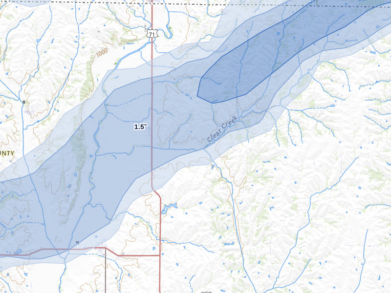 NEXRAD radar-signature map of the hail over Clearmont, MO