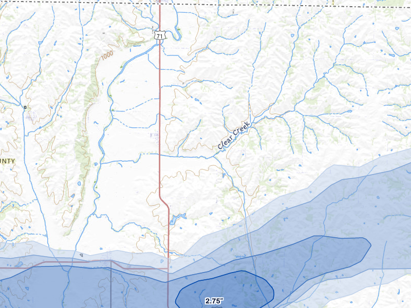 NEXRAD radar-signature map of the hail storm over Clearmont, MO on May 18, 2026