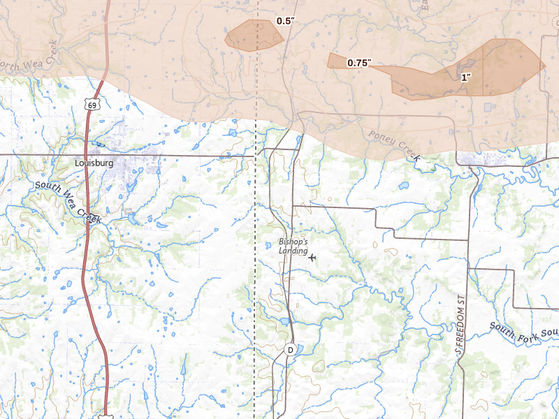 Radar-estimated hail-size map of the storm over Cleveland, MO