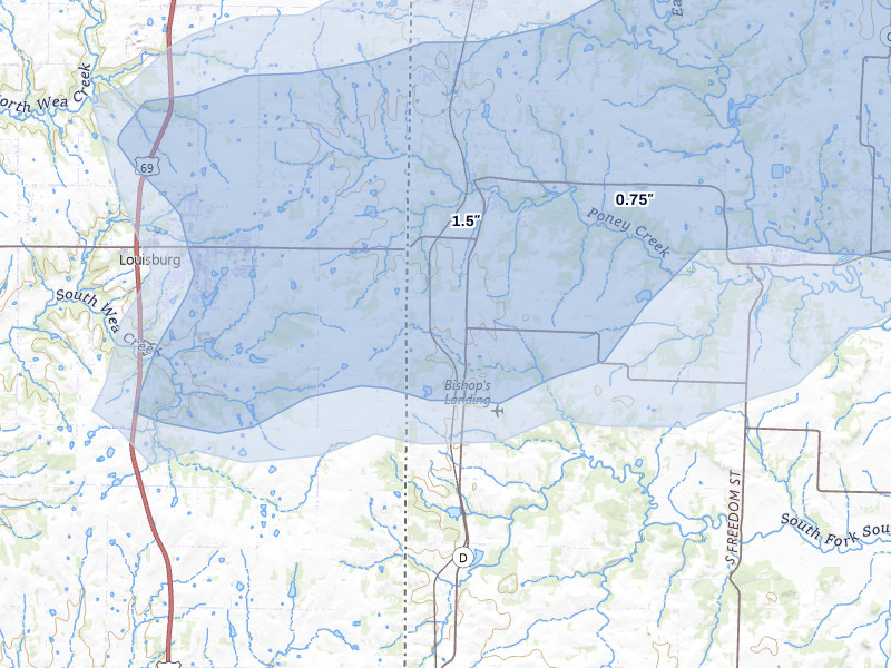 NEXRAD radar-signature map of the hail over Cleveland, MO