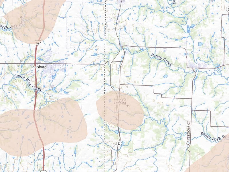 Radar-estimated hail-size map of the storm over Cleveland, MO on Jun 8, 2026